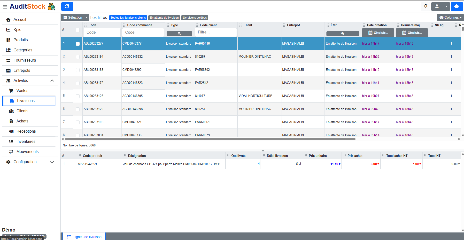 Capture d’écran des livraisons (à venir)