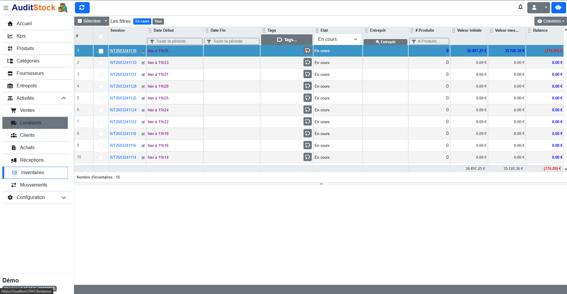 Capture d’écran des inventaires (à venir)