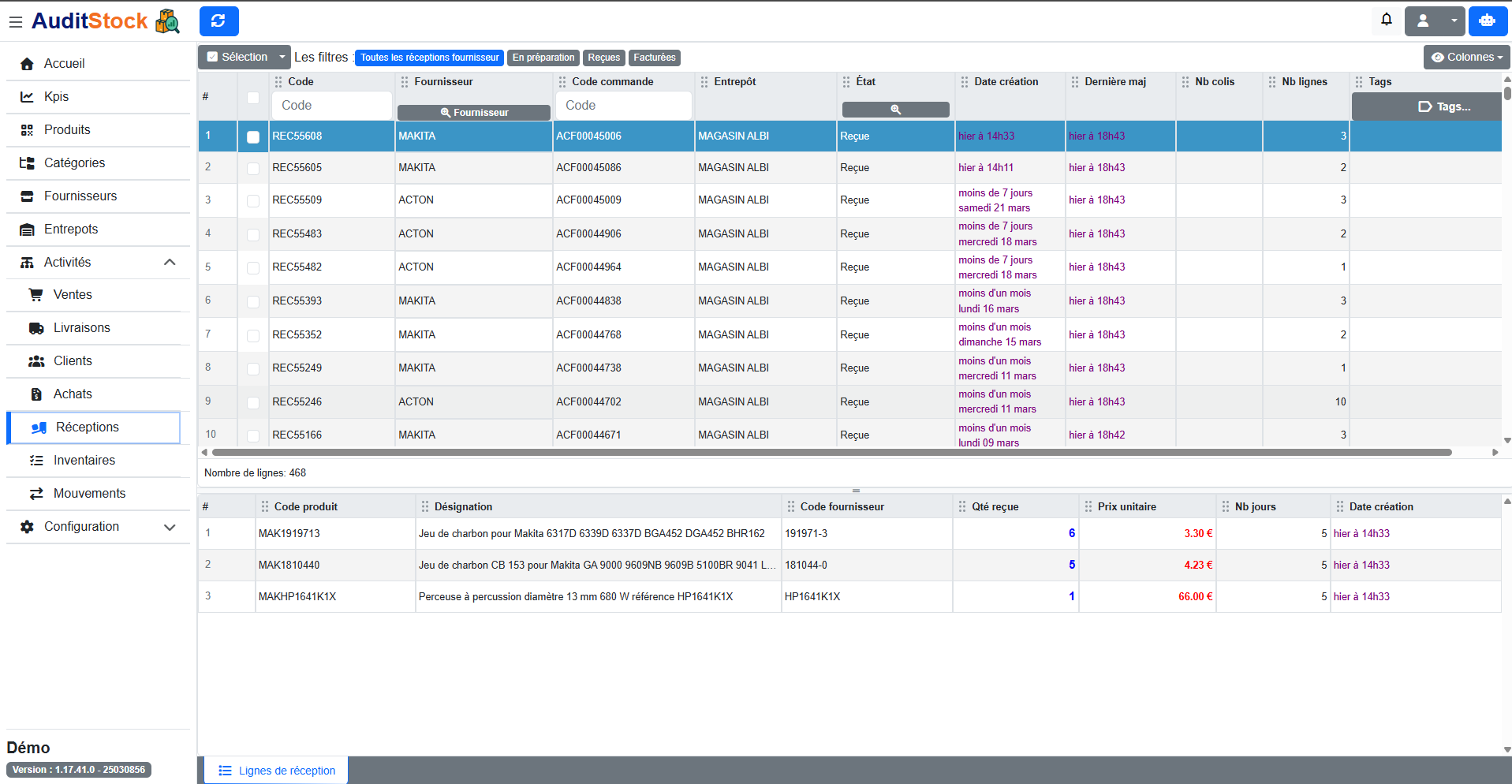 Capture d’écran des réceptions (à venir)